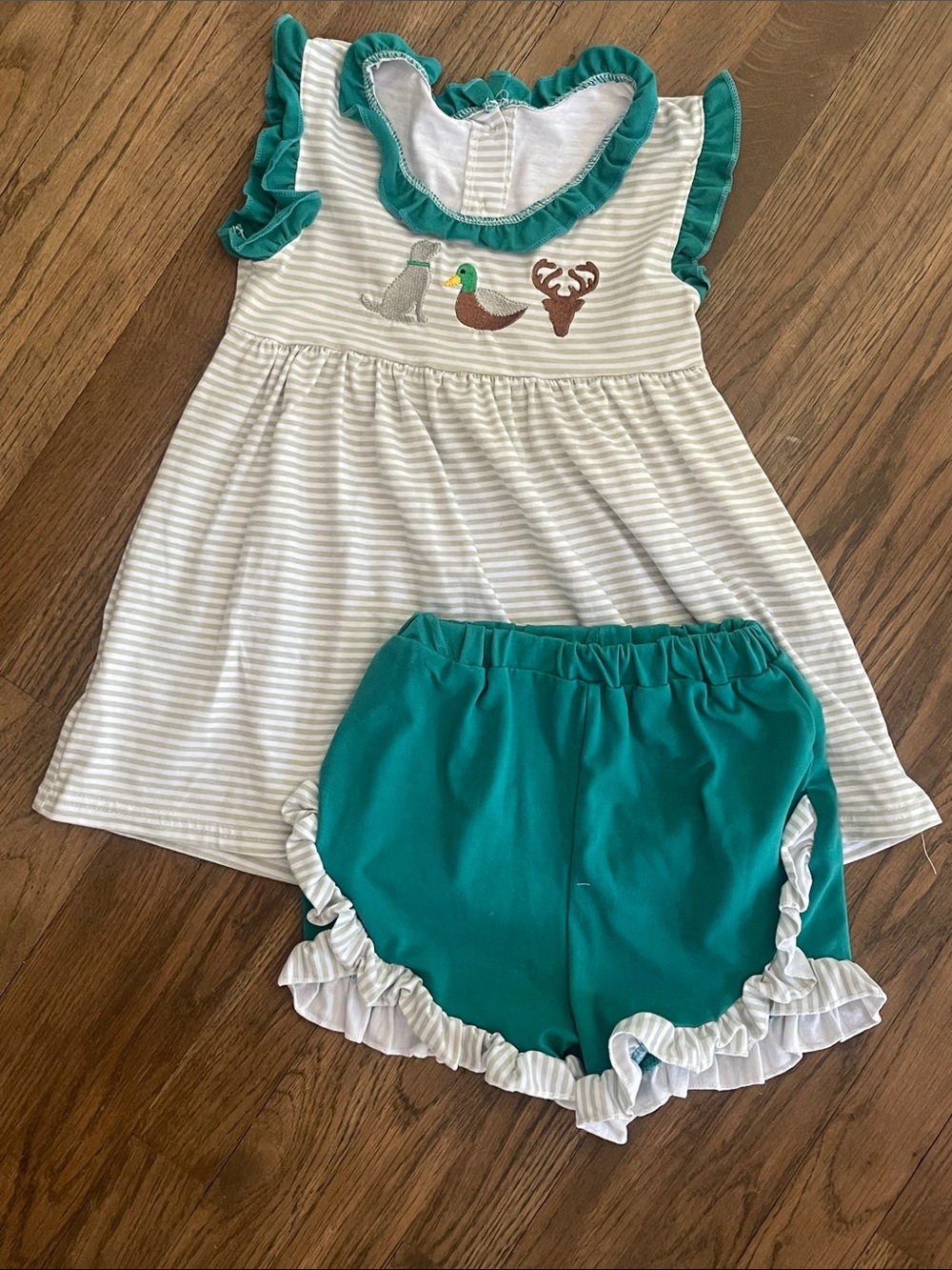 Girls Teal Ruffle Dress & Shorts Set